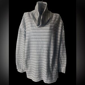 Talbots Gray Striped Cowl Neck Sweater